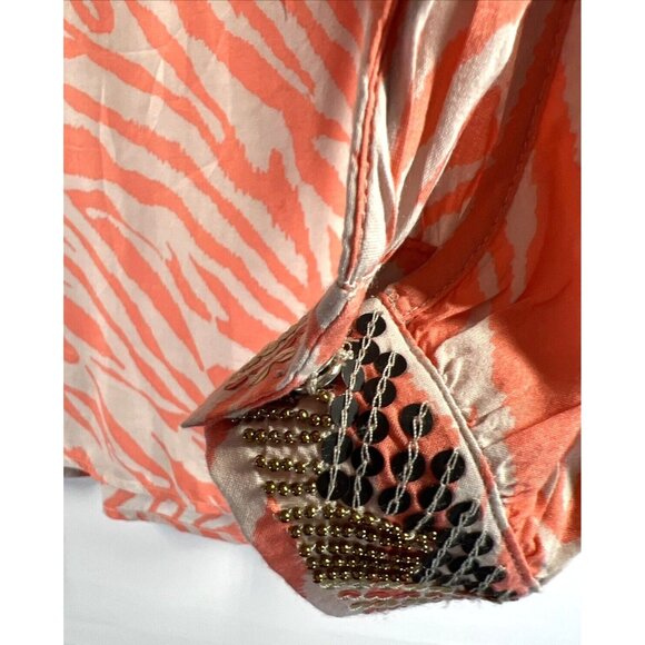 Chico's Womens Tunic Top Blouse Large Embellished Orange Animal Print Semi Sheer - Picture 6 of 10